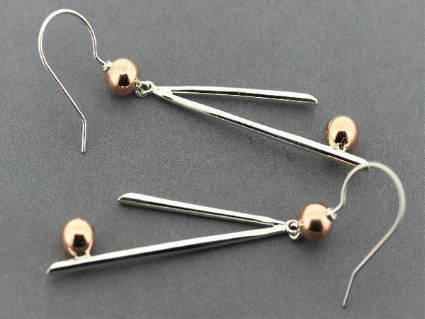 2 x 6 mm copper ball & silver drop earrings - Makers & Providers