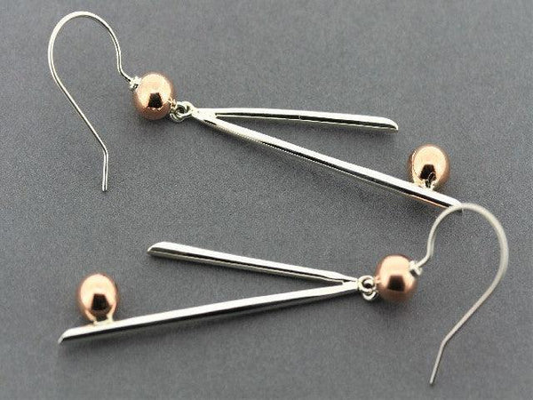 2 x 6 mm copper ball & silver drop earrings