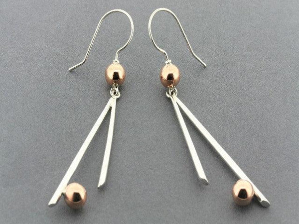 2 x 6 mm copper ball & silver drop earrings - Makers & Providers