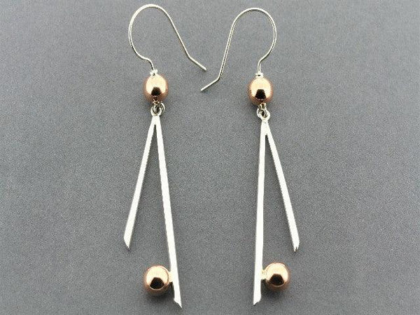 2 x 6 mm copper ball & silver drop earrings