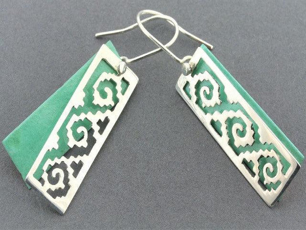 Double Aztec earring - silver & copper with patina