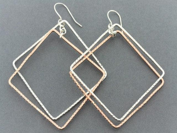 Silver & copper large diamond earring - hammered - Makers & Providers