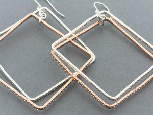 Silver & copper large diamond earring - hammered - Makers & Providers