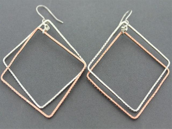 Silver & copper large diamond earring - hammered - Makers & Providers