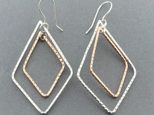 Silver & copper diamond earring - hammered - Makers & Providers