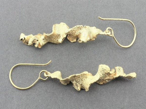 Torn spiral drop earrings - gold over silver