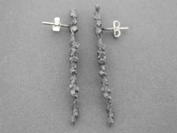 Druzy long post stud - oxidized silver - Makers & Providers