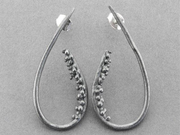 beaded teardrop earring - oxidized silver