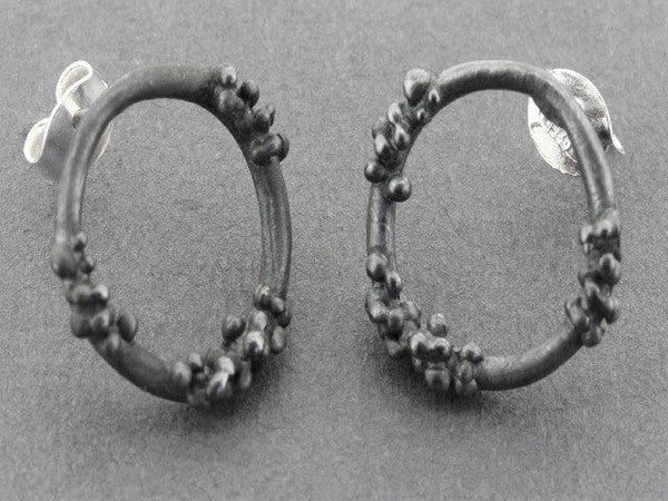 beaded circle hoop - oxidized silver