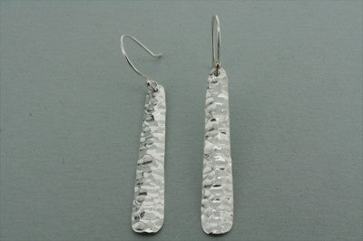 narrow convex battered drop earring - sterling silver