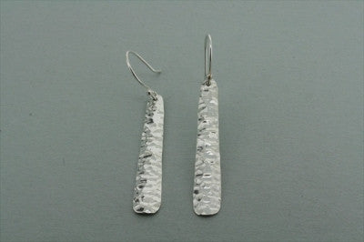 narrow convex battered drop earring - sterling silver