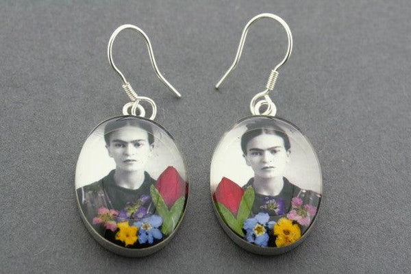Frida flower earring - black & white - sterling silver - Makers & Providers