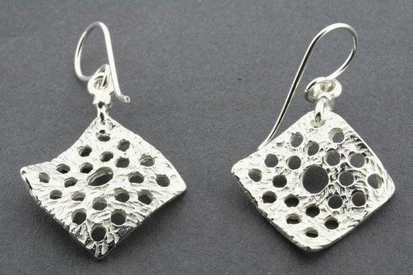 curved diamond with cutout circles earring - sterling silver