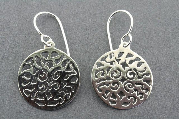intricate cutout disc earring - sterling silver