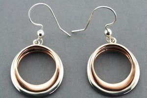 2 x copper & silver flattened earring