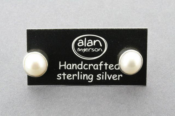 bezel pearl stud - sterling silver - Makers & Providers