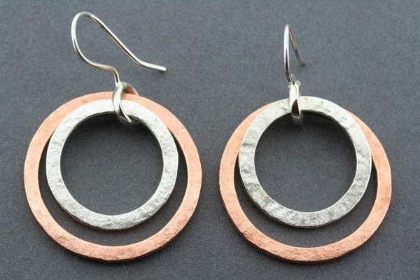silver & copper loop earrings