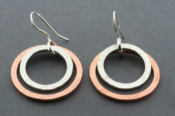silver & copper loop earrings