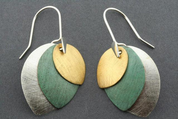 silver/gold/copper patina shield earring - Makers & Providers