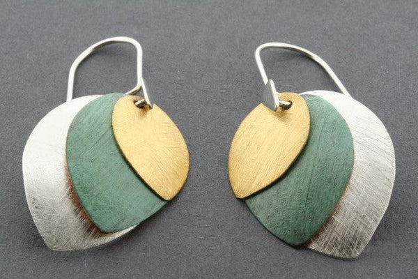 silver/gold/copper patina shield earring