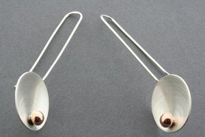 silver cup / copper ball long drop earrings - Makers & Providers