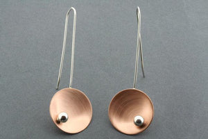 copper cup / silver ball long drop earring - Makers & Providers