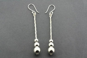 3 ball bead on twist drop earring - sterling silver - Makers & Providers