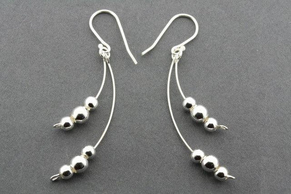 2 x 3 ball bead curve drop earring - sterling silver