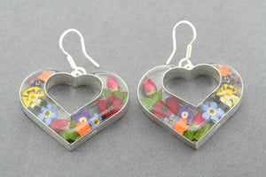 Flower in resin earring - large cutout heart - Makers & Providers