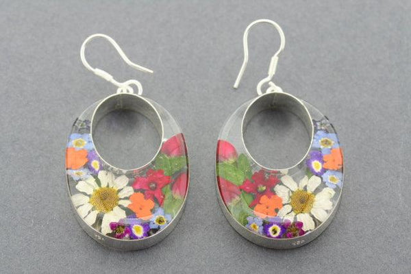 Flower in resin earring - large cutout oval - Makers & Providers