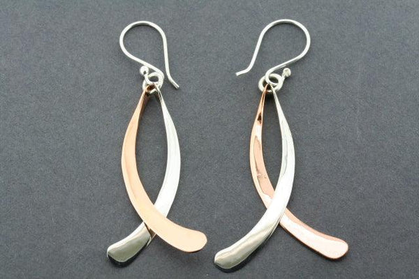 copper & silver curved drop earring
