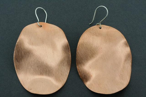 Brushed copper oval curved disc earring - large - Makers & Providers