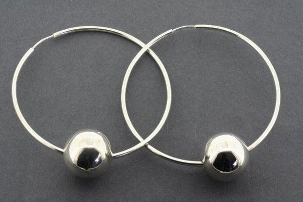 Large hoop with ball earrings - sterling silver