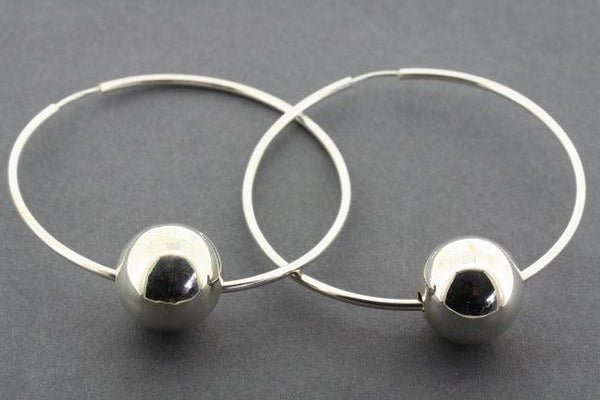 Large hoop with ball earrings - sterling silver
