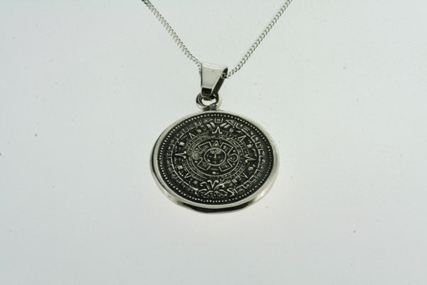mayan calendar pendant on 55cm chain - sterling silver