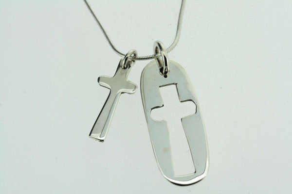 cross pendant and cutout on 50cm snake chain