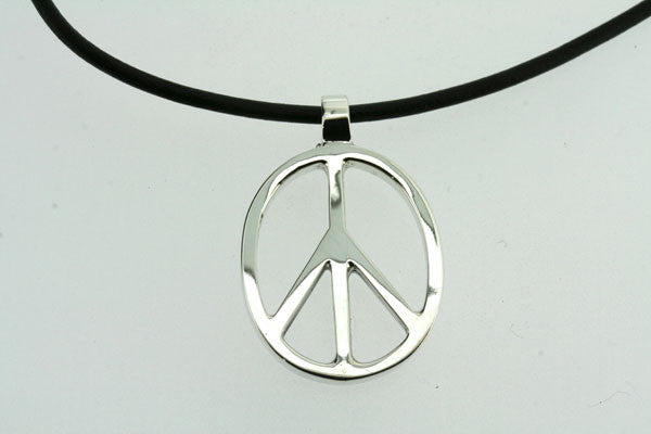 oval peace pendant on black leather