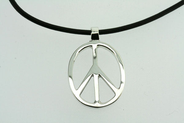 oval peace pendant on black leather - Makers & Providers