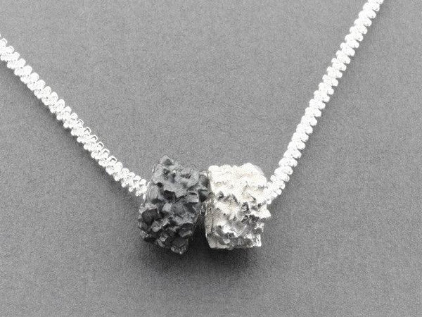 Silver druzy pendants, sterling silver and oxidized on a 45 cm chain