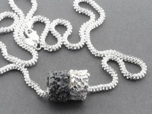 Silver druzy pendants, sterling silver and oxidized on a 45 cm chain