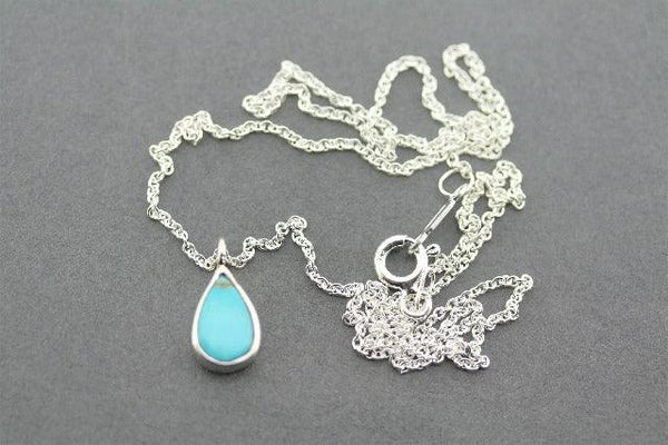 Turquoise teardrop silver pendant necklace