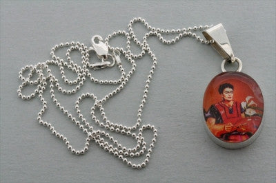 Frida pendant - red on 55cm ball chain - Makers & Providers