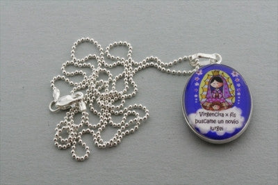 saint wish pendant - blue on 55cm ball chain - Makers & Providers