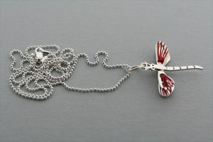 dragonfly wire pendant - red on 45cm ball chain - Makers & Providers