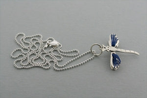 dragonfly wire pendant - blue on 45cm ball chain - Makers & Providers