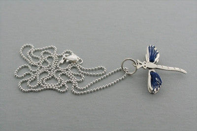 dragonfly wire pendant - blue on 45cm ball chain - Makers & Providers