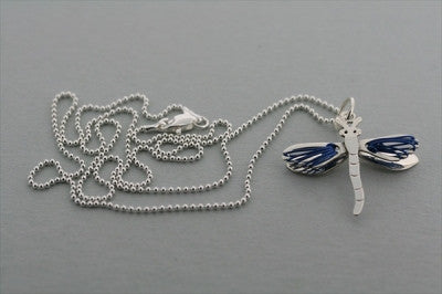dragonfly wire pendant - blue on 45cm ball chain - Makers & Providers