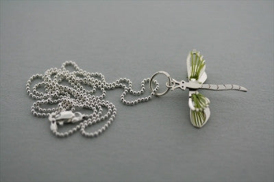 dragonfly wire pendant - green on 45cm ball chain - Makers & Providers