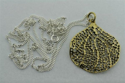 brass bohdi leaf pendant on 80cm link chain - Makers & Providers