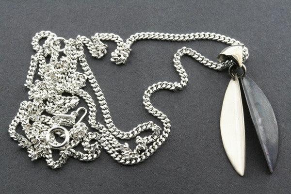 small angled silver/oxidized pendant on 55cm link chain - Makers & Providers